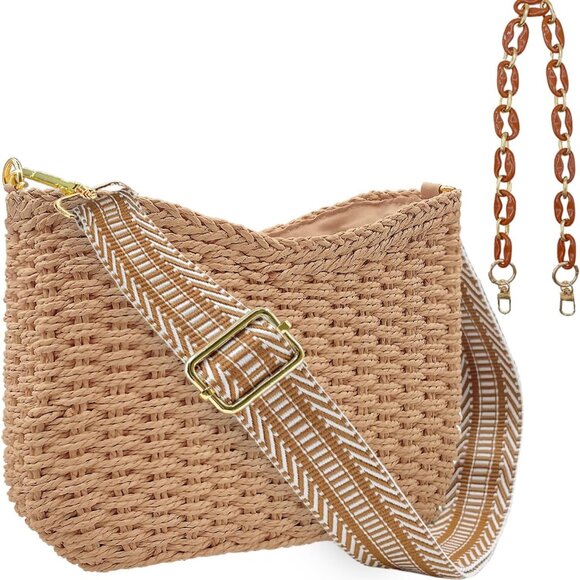 Straw Handbag Natural Woven Crossbody Beach Tote Summer Vacation - Picture 1 of 6